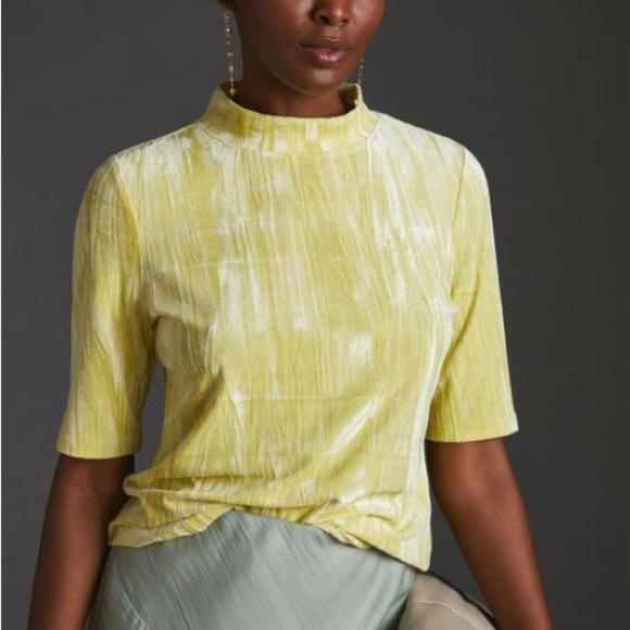 ANTHROPOLOGIE Pilcro Velveteen Mock Neck Chartreuse Blouse Top - Picture 2 of 8